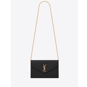 YSL Chain Wallet Grain De Poudre Embossed Leather